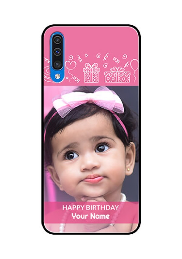 Samsung Galaxy A50 Photo Printing on Glass Case  - with Birthday Line Art Design
