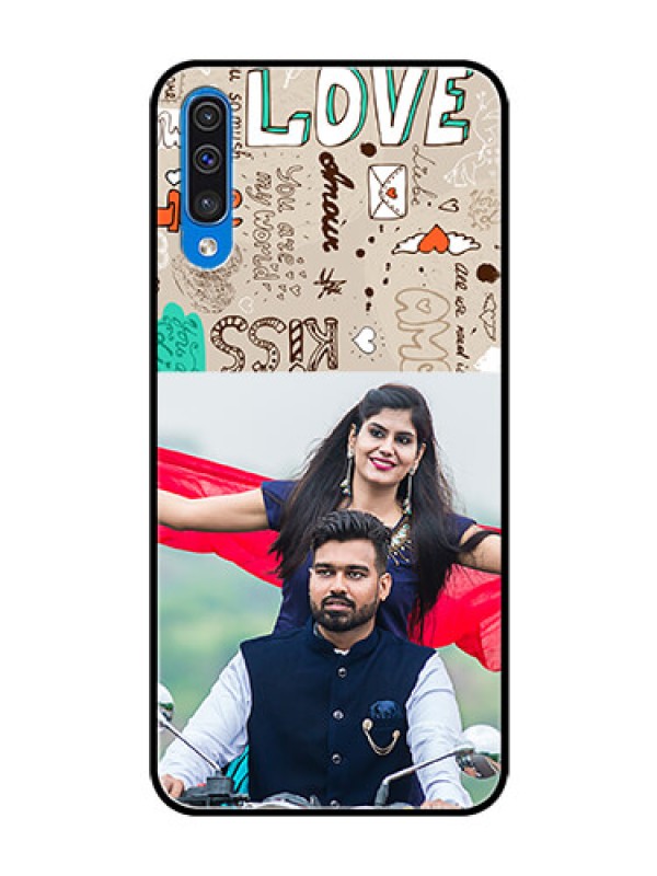 Custom Samsung Galaxy A50 Custom Glass Phone Case  - Love Doodle Pattern 