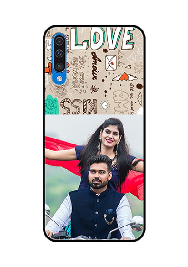 Samsung Galaxy A50 Custom Glass Phone Case  - Love Doodle Pattern 
