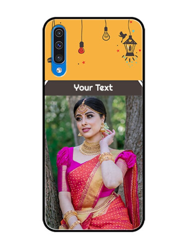 Custom Samsung Galaxy A50 Custom Glass Mobile Case  - with Family Picture and Icons 