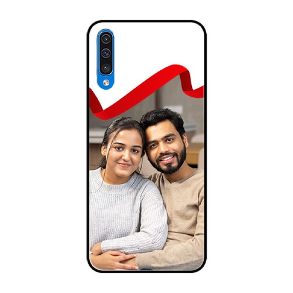 Samsung Galaxy A50 Photo Printing on Glass Case  - Red Ribbon Frame Design