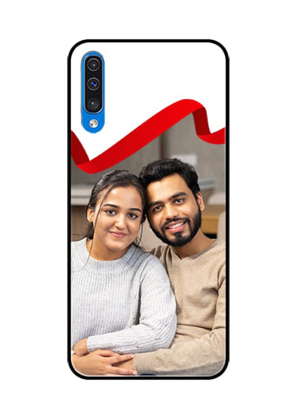 Samsung Galaxy A50 Photo Printing on Glass Case  - Red Ribbon Frame Design