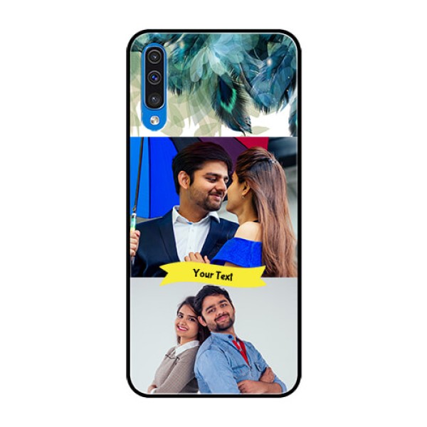Samsung Galaxy A50 Personalized Glass Phone Case  - Image with Boho Peacock Feather Design