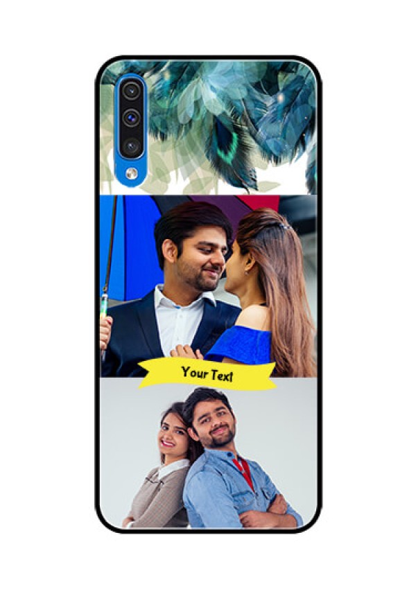 Samsung Galaxy A50 Personalized Glass Phone Case  - Image with Boho Peacock Feather Design