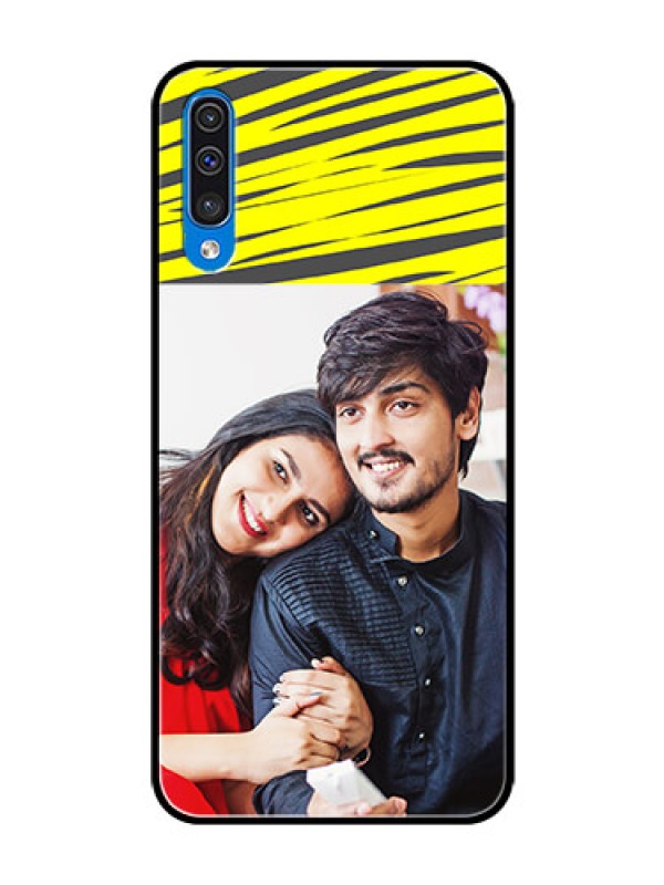 Custom Samsung Galaxy A50 Photo Printing on Glass Case  - Yellow Abstract Design