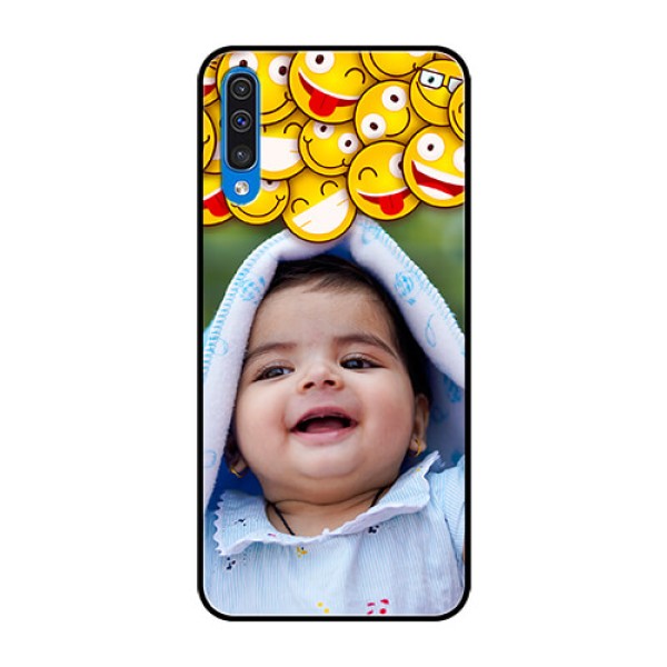 Samsung Galaxy A50 Custom Glass Mobile Case - with Smiley Emoji Design Samsung Galaxy A50 Custom Glass Mobile Case - with Smiley Emoji Design
