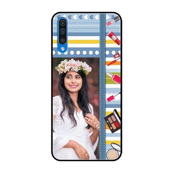 Samsung Galaxy A50 Personalized Glass Phone Case - Makeup Icons Design Samsung Galaxy A50 Personalized Glass Phone Case - Makeup Icons Design