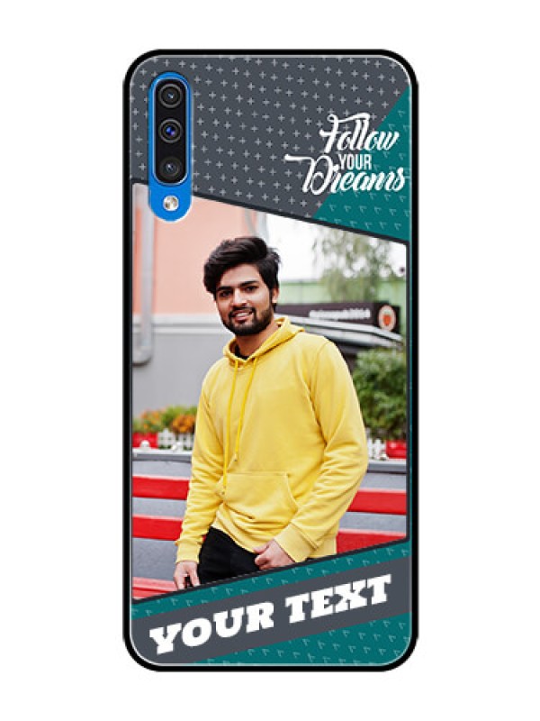 Custom Samsung Galaxy A50 Personalized Glass Phone Case  - Background Pattern Design with Quote