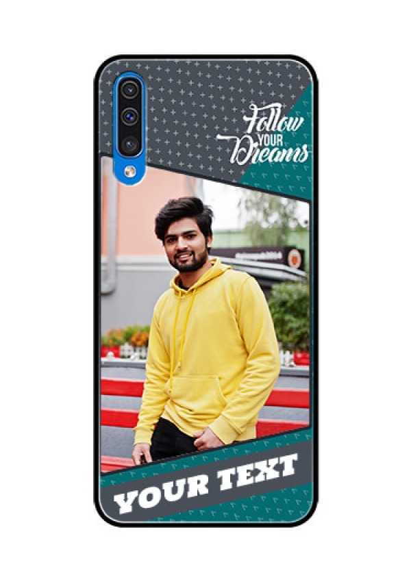 Samsung Galaxy A50 Personalized Glass Phone Case  - Background Pattern Design with Quote