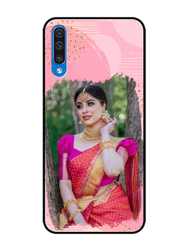 Custom Samsung Galaxy A50 Personalized Glass Phone Case  - Gold Glitter Splash Design