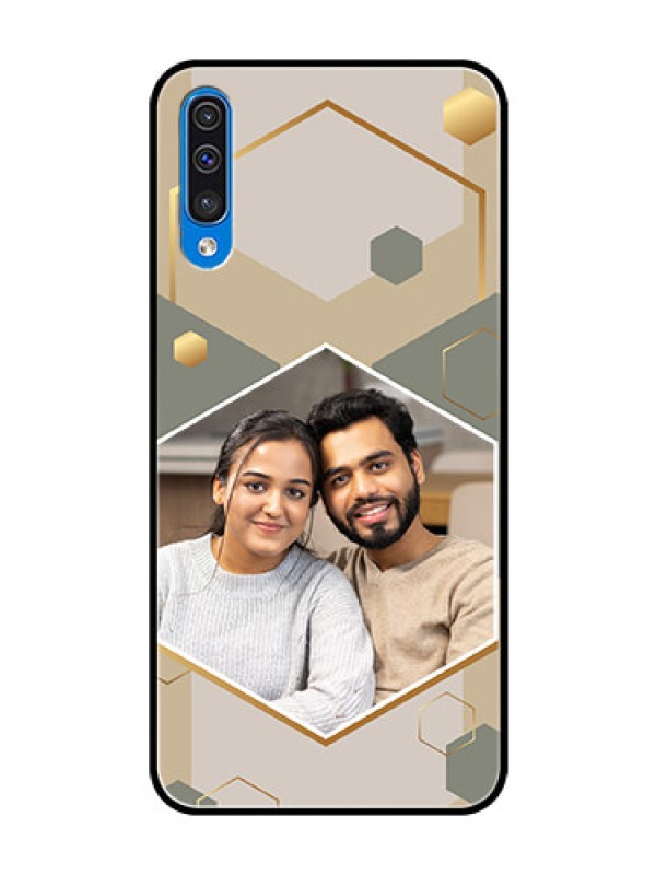 Custom Galaxy A50 Photo Printing on Glass Case - Stylish Hexagon Pattern Design
