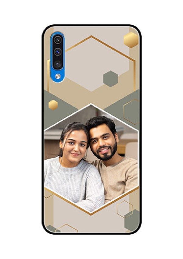 Galaxy A50 Photo Printing on Glass Case - Stylish Hexagon Pattern Design