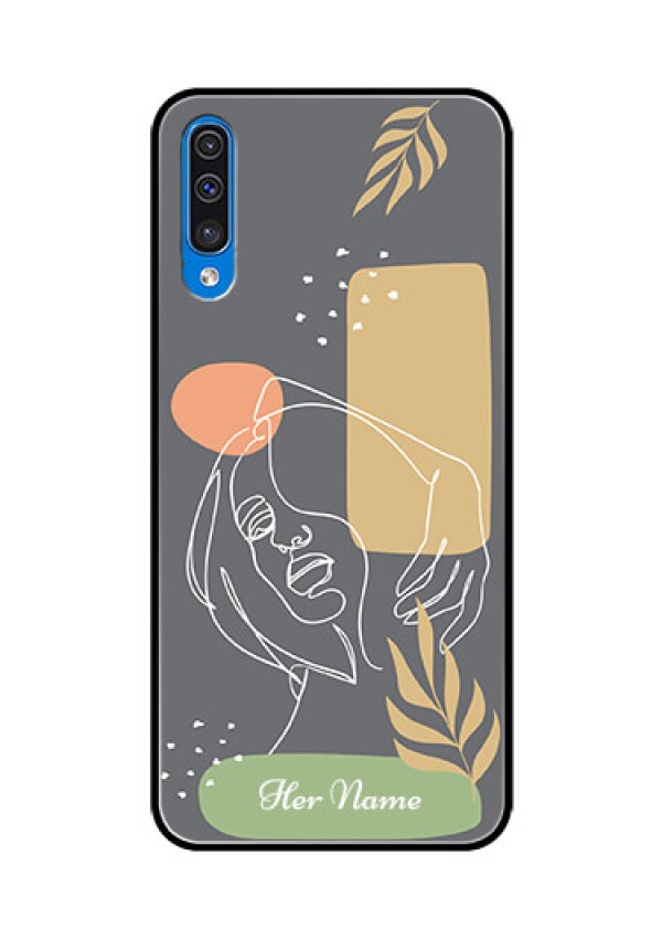 Galaxy A50 Custom Glass Phone Case - Gazing Woman line art Design
