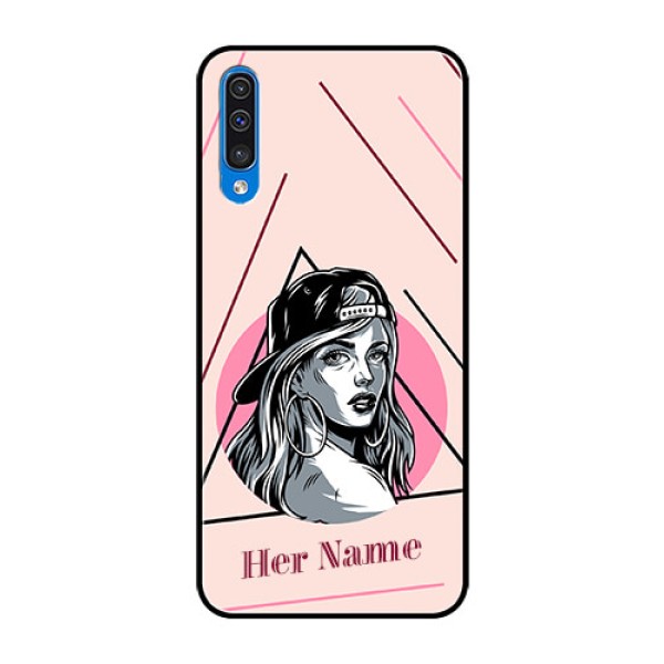 Galaxy A50 Personalized Glass Phone Case - Rockstar Girl Design