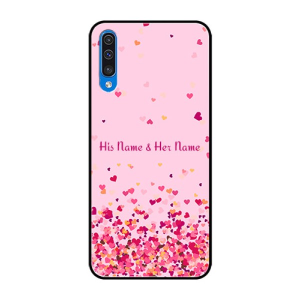 Galaxy A50 Photo Printing on Glass Case - Floating Hearts Design