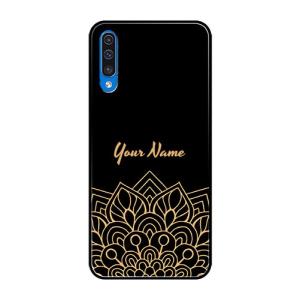 Galaxy A50 Custom Glass Phone Case - Golden mandala Design