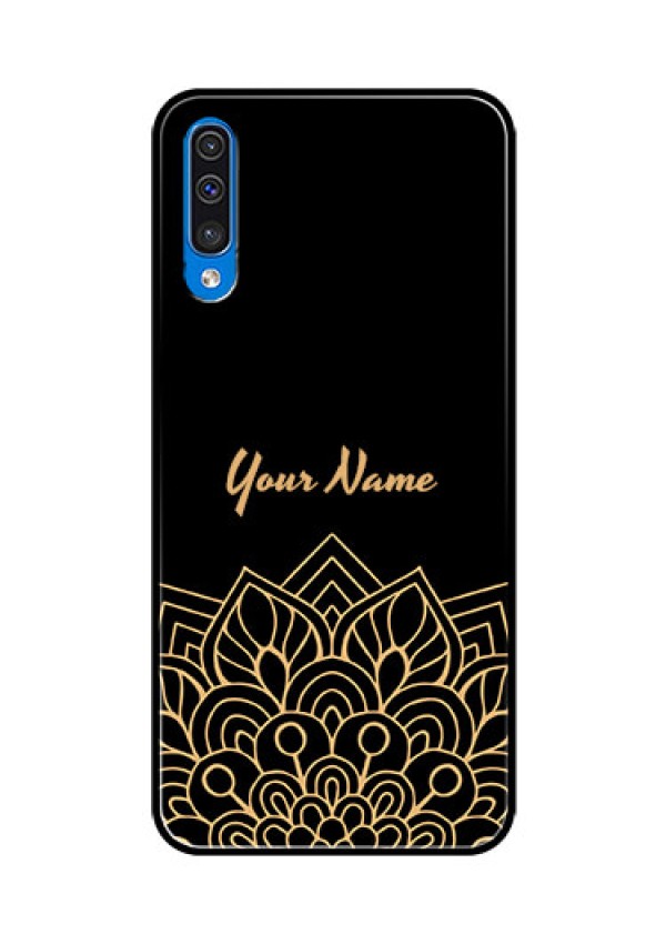 Galaxy A50 Custom Glass Phone Case - Golden mandala Design