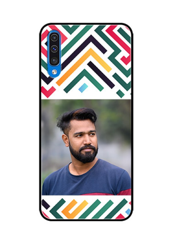 Galaxy A50 Personalized Glass Phone Case - Colorful Maze Pattern Design