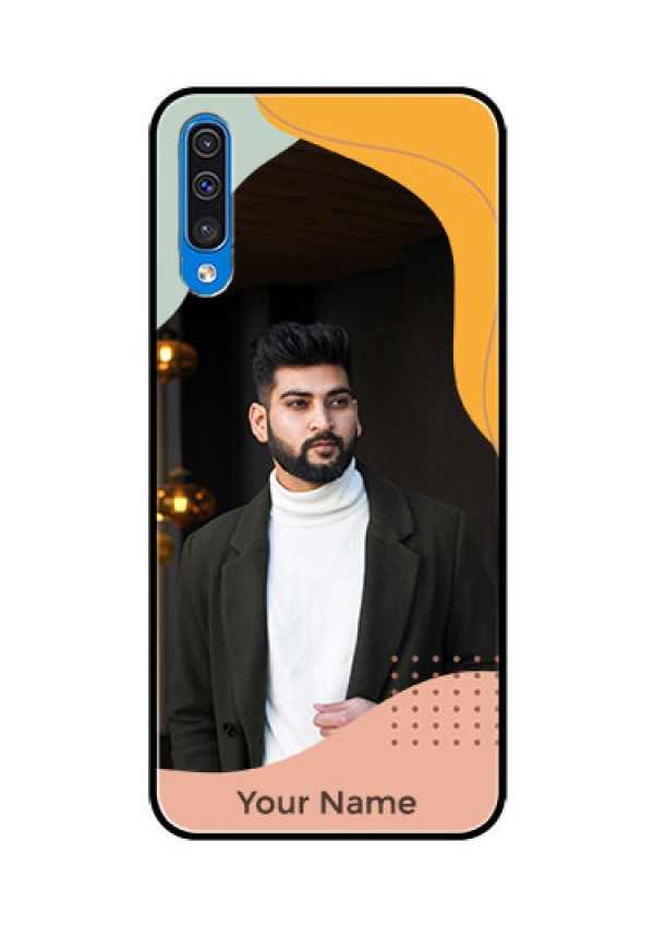 Galaxy A50 Personalized Glass Phone Case - Tri-coloured overlay design