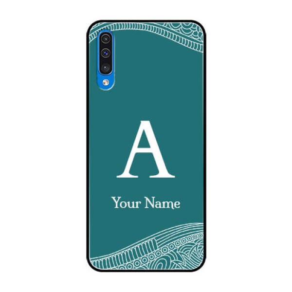 Galaxy A50 Personalized Glass Phone Case - line art pattern with custom name Design Galaxy A50 Personalized Glass Phone Case - line art pattern with custom name Design