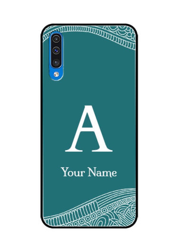 Galaxy A50 Personalized Glass Phone Case - line art pattern with custom name Design