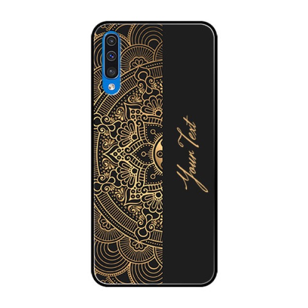 Galaxy A50 Photo Printing on Glass Case - Mandala art with custom text Design Galaxy A50 Photo Printing on Glass Case - Mandala art with custom text Design