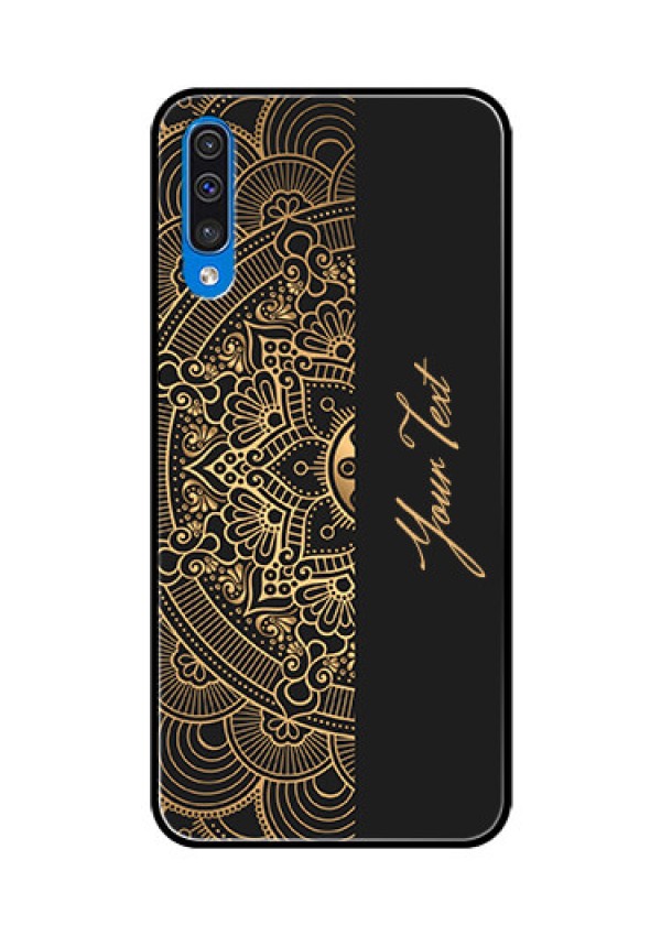 Galaxy A50 Photo Printing on Glass Case - Mandala art with custom text Design