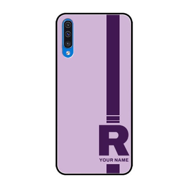 Galaxy A50 Photo Printing on Glass Case - Simple dual tone stripe with name Design Galaxy A50 Photo Printing on Glass Case - Simple dual tone stripe with name Design