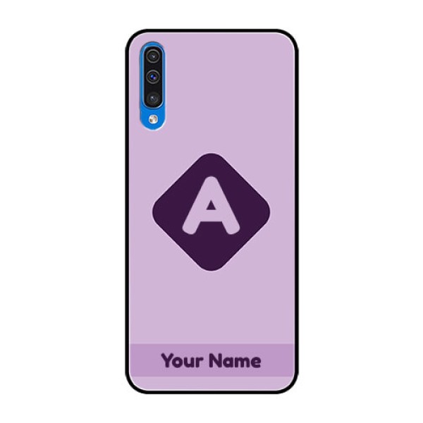 Galaxy A50 Custom Glass Mobile Case - Custom Letter in curved badge Design Galaxy A50 Custom Glass Mobile Case - Custom Letter in curved badge Design