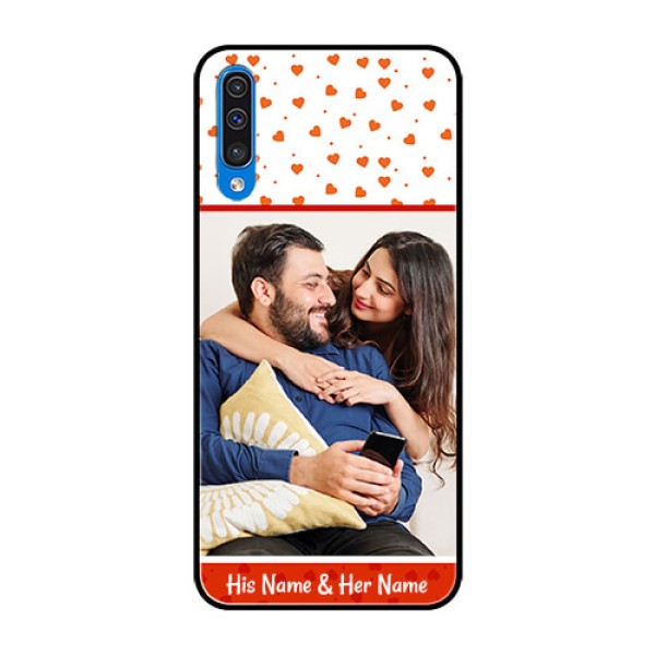 Samsung Galaxy A50s Custom Glass Phone Case - Orange Love Symbol Design Samsung Galaxy A50s Custom Glass Phone Case - Orange Love Symbol Design