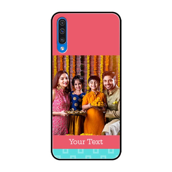 Samsung Galaxy A50s Personalized Glass Phone Case - Peach & Blue Color Design Samsung Galaxy A50s Personalized Glass Phone Case - Peach & Blue Color Design