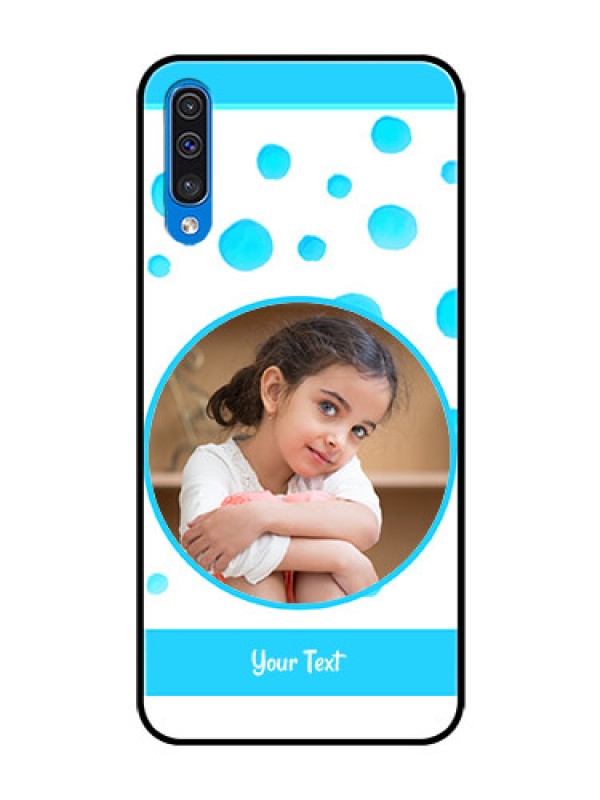 Custom Samsung Galaxy A50s Photo Printing on Glass Case  - Blue Bubbles Pattern Design