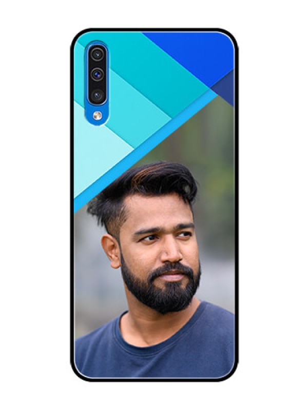 Custom Samsung Galaxy A50s Custom Glass Phone Case  - Blue Pattern Design