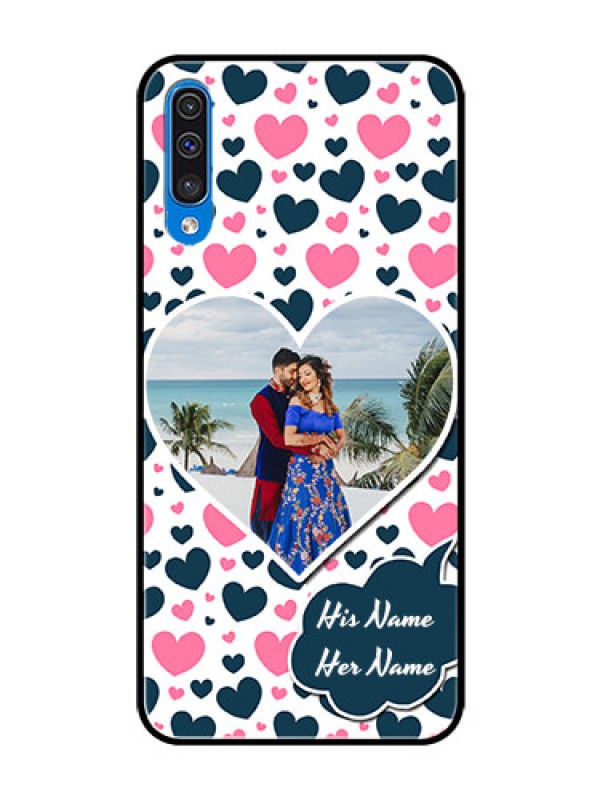 Custom Samsung Galaxy A50s Custom Glass Phone Case  - Pink & Blue Heart Design