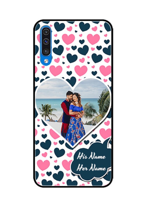 Samsung Galaxy A50s Custom Glass Phone Case  - Pink & Blue Heart Design