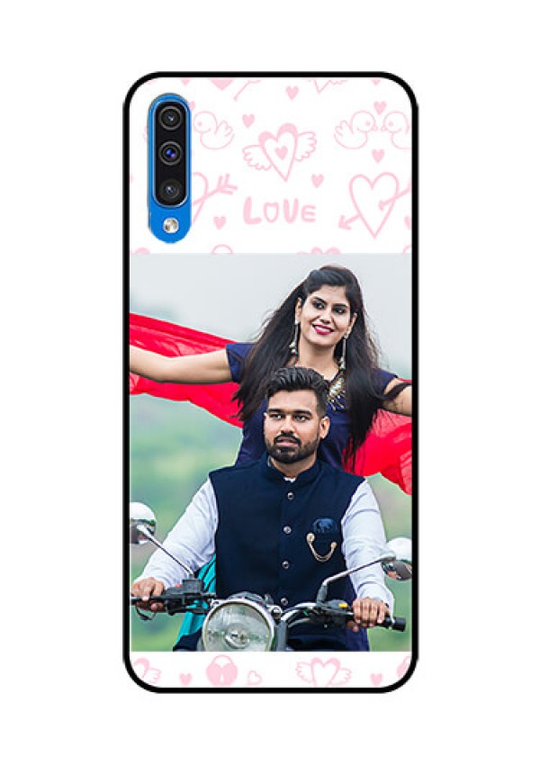 Samsung Galaxy A50s Custom Glass Mobile Case  - Pink Flying Heart Design