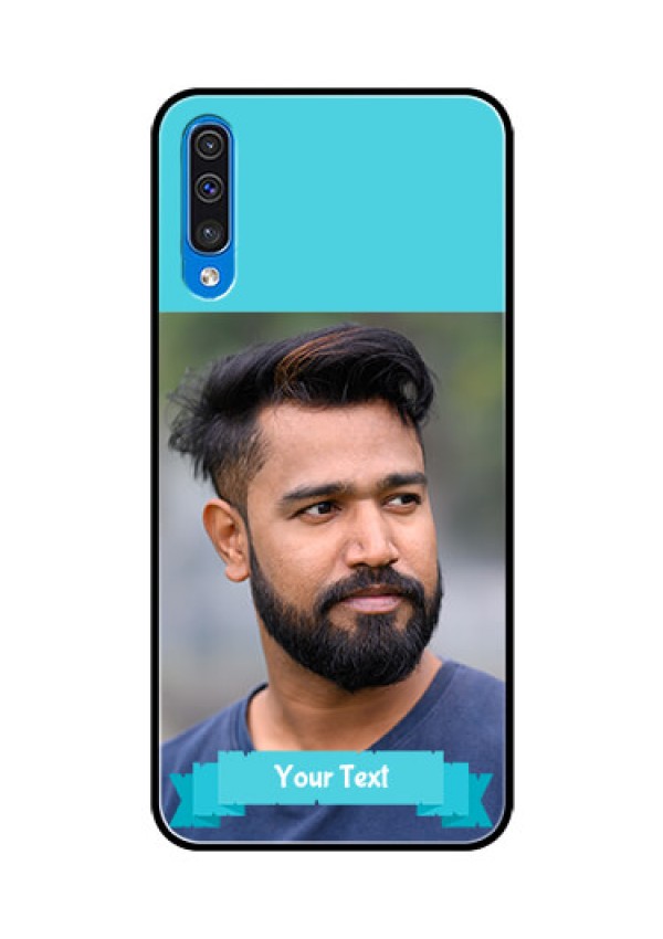 Samsung Galaxy A50s Personalized Glass Phone Case  - Simple Blue Color Design