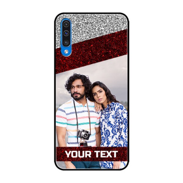 Samsung Galaxy A50s Personalized Glass Phone Case - Image Holder with Glitter Strip Design Samsung Galaxy A50s Personalized Glass Phone Case - Image Holder with Glitter Strip Design