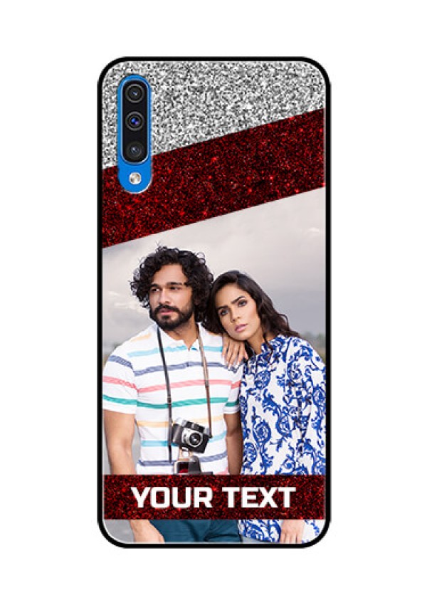 Samsung Galaxy A50s Personalized Glass Phone Case  - Image Holder with Glitter Strip Design