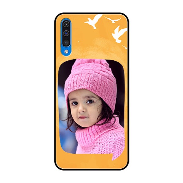 Samsung Galaxy A50s Personalized Glass Phone Case - Water Color Design with Bird Icons Samsung Galaxy A50s Personalized Glass Phone Case - Water Color Design with Bird Icons