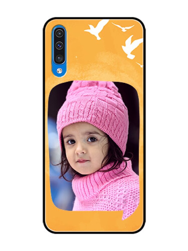 Custom Samsung Galaxy A50s Personalized Glass Phone Case  - Water Color Design with Bird Icons