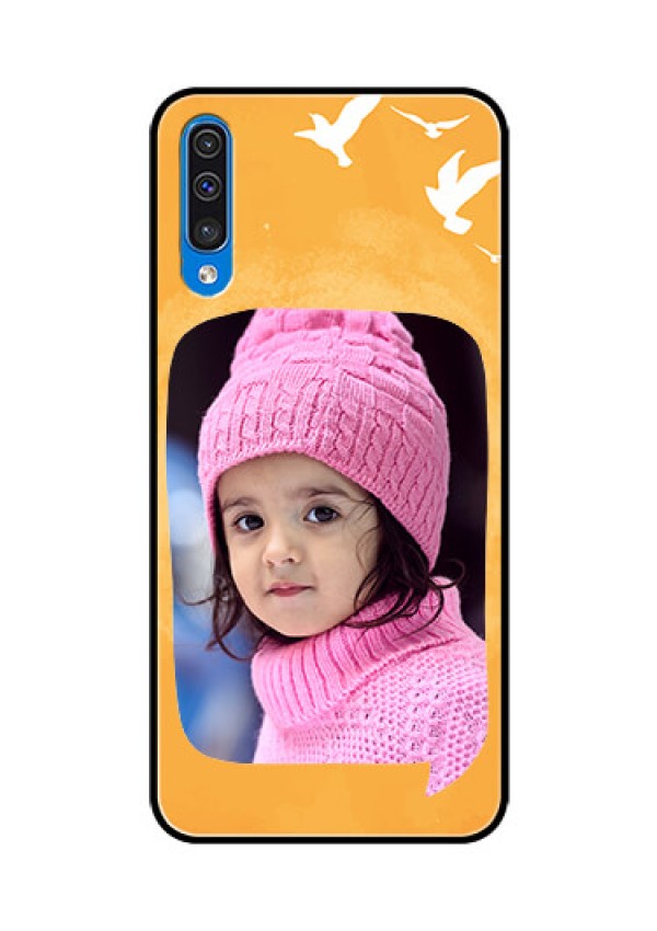 Samsung Galaxy A50s Personalized Glass Phone Case  - Water Color Design with Bird Icons