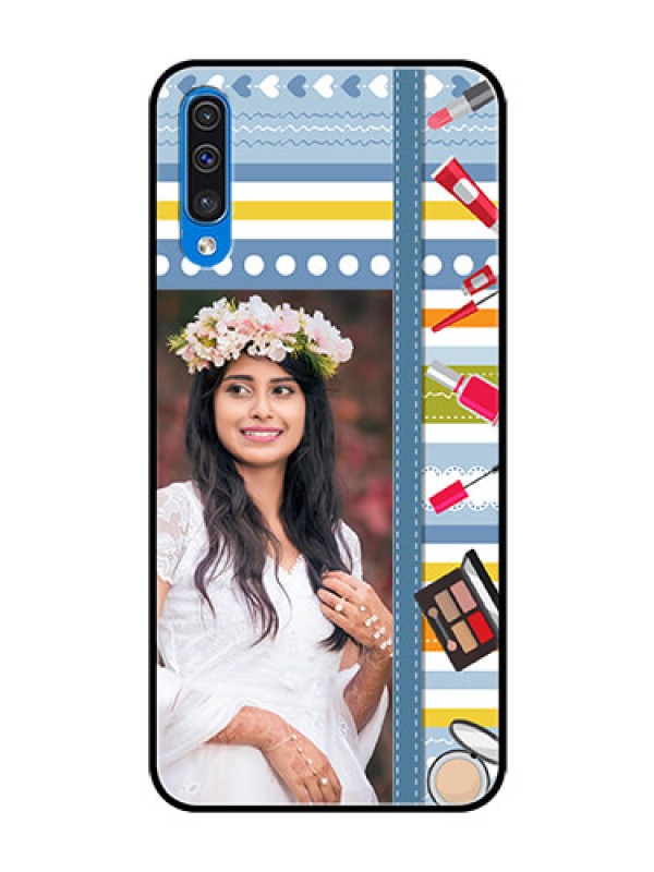 Custom Samsung Galaxy A50s Personalized Glass Phone Case  - Makeup Icons Design