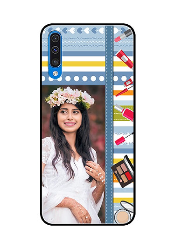 Samsung Galaxy A50s Personalized Glass Phone Case  - Makeup Icons Design