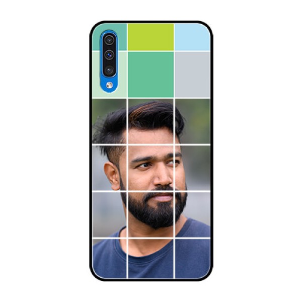 Samsung Galaxy A50s Photo Printing on Glass Case - with white box pattern Samsung Galaxy A50s Photo Printing on Glass Case - with white box pattern