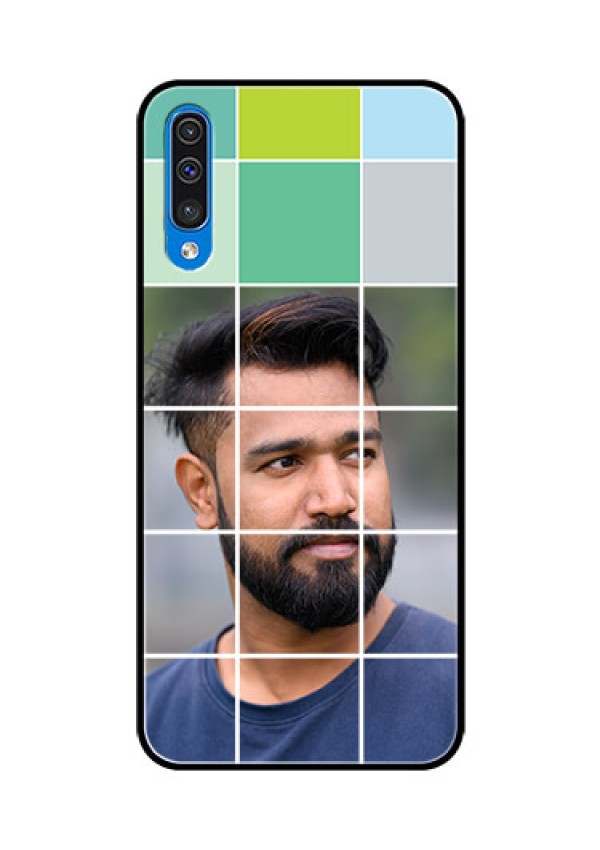 Samsung Galaxy A50s Photo Printing on Glass Case  - with white box pattern 