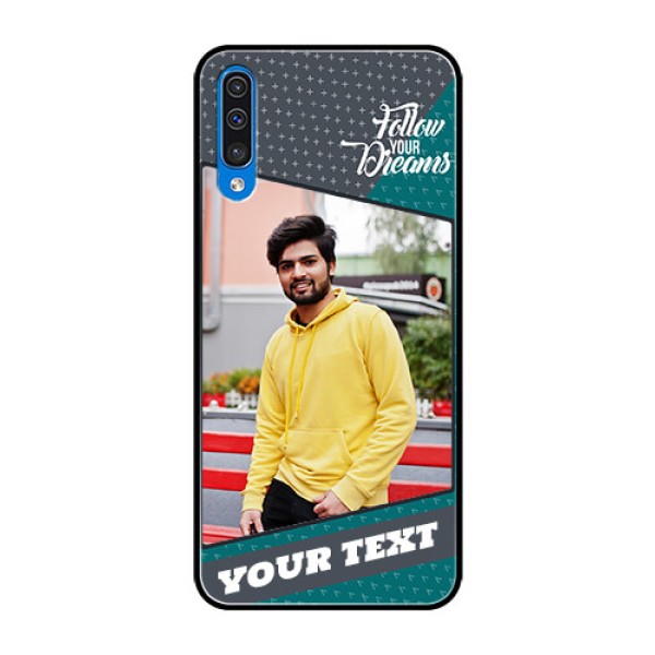 Samsung Galaxy A50s Personalized Glass Phone Case - Background Pattern Design with Quote Samsung Galaxy A50s Personalized Glass Phone Case - Background Pattern Design with Quote
