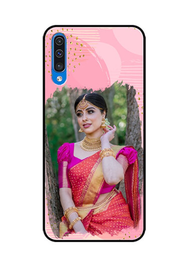 Samsung Galaxy A50s Personalized Glass Phone Case  - Gold Glitter Splash Design