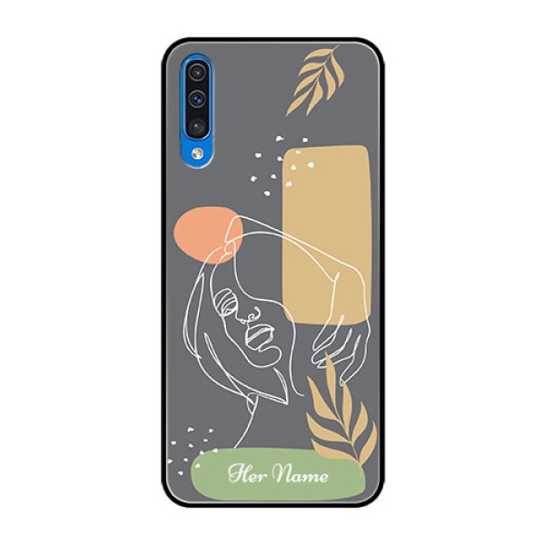 Galaxy A50s Custom Glass Phone Case - Gazing Woman line art Design Galaxy A50s Custom Glass Phone Case - Gazing Woman line art Design