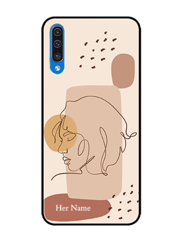Custom Galaxy A50s Photo Printing on Glass Case - Calm Woman line art Design